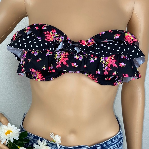 VS Floral Polka Dot Floral Ruffle Bandeau Swim Top - Picture 4 of 11